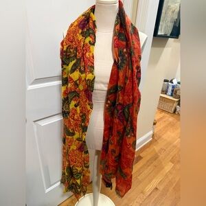 Tiara Accessory Wool Scarf in Orange and Green